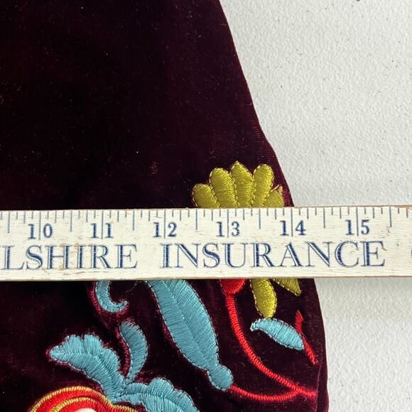 Vintage Oneill Shoulder Purse Maroon Velvet Multicolor Embroidered Flowers - Picture 11 of 12